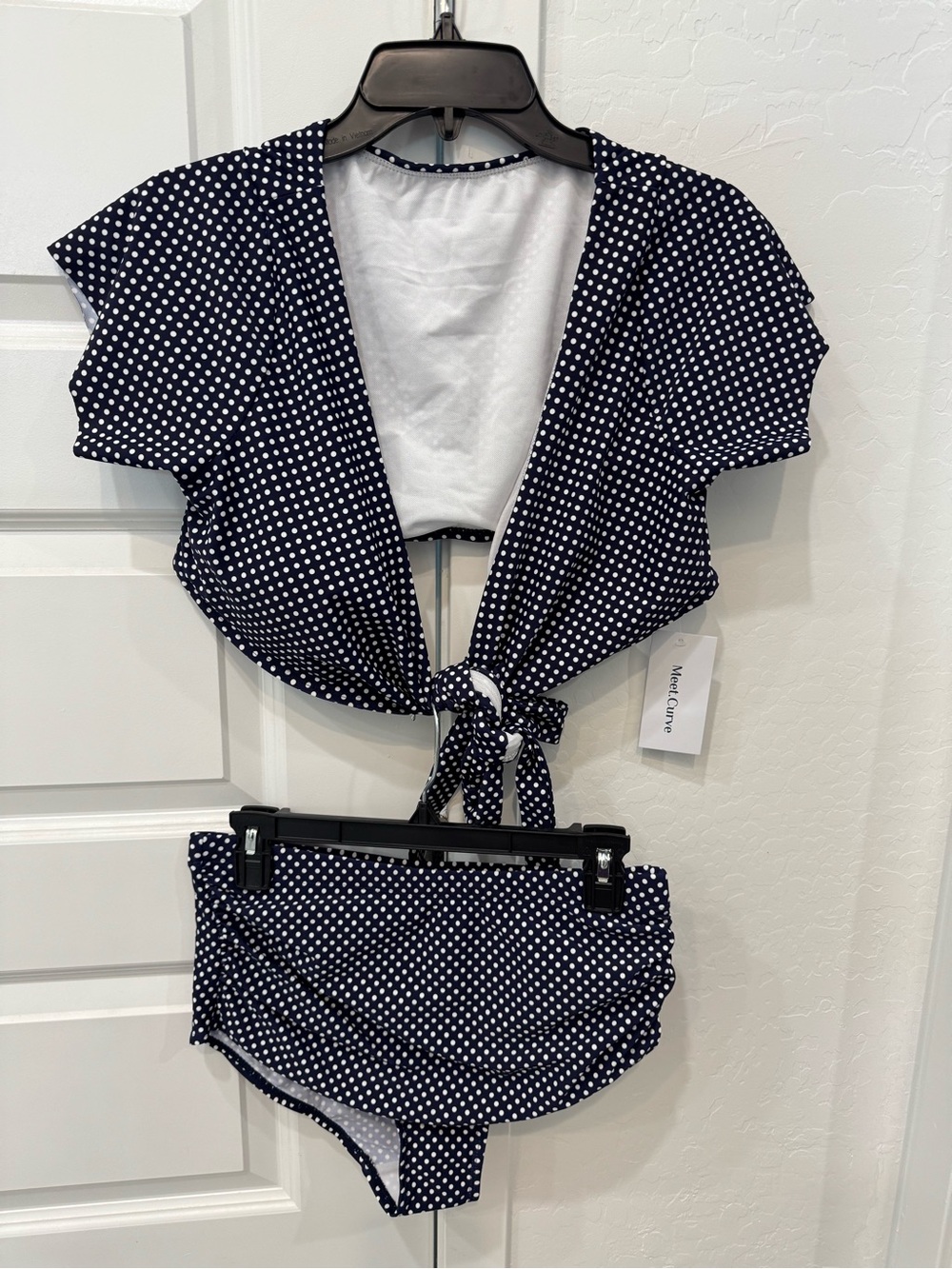 Meet.Curve Navy Polka Dot Tie-Front Bikini Set